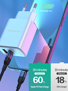 SENDEM OG34 ЗУ с TYPE-C/USB + кабель Type-C -Type-C 1.2м (PD20W+QC3.0, 3000mA)