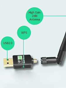 Wi-Fi + Bluetooth 5.0 адаптер для компьютера и ноутбука USB двухдиапазонный 5 Ггц и 2.4 Ггц 600 Мбит/с Орбита OT-PCB20