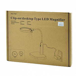 Лупа настольная с подсветкой на гибкой ноге с прищепкой 2 в 1 Орбита OT-INL76
