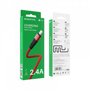 BOROFONE BU10 Красный кабель USB 2.4A (iOS Lighting) 1.2м