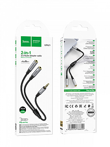 HOCO UPA21 кабель аудио (штекер Джек 3.5 мм на 2*гнезда 3.5мм) 25см