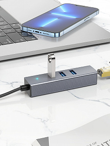 HOCO HB34 концентратор USB (3*USB 3.0, RG45) 1.5м