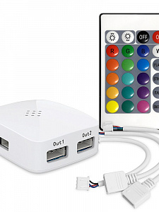 Огонек OG-LDL26 LED контроллер DC 5-28В (Wi-Fi, 2*RGB, 2*4PIN, пульт)