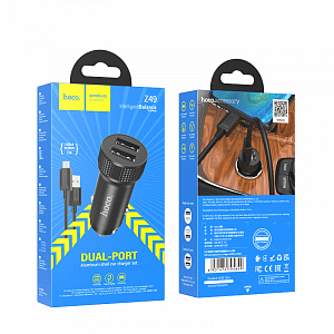HOCO Z49 Черный ЗУ авто 2*USB + кабель Micro USB (5В,2400mA)