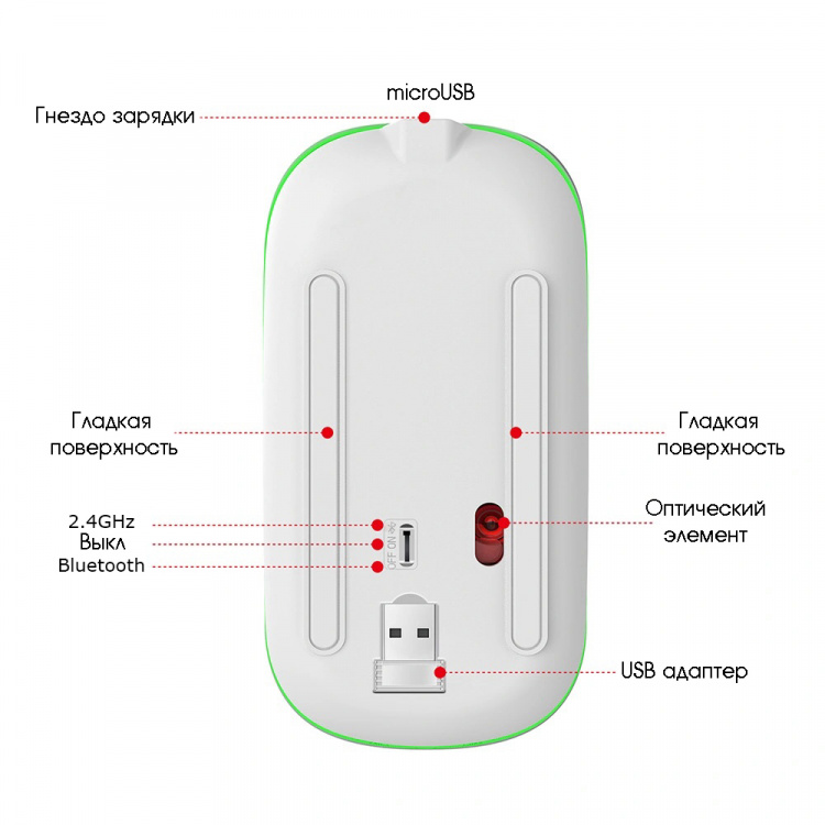 Мышь беспроводная бесшумная с подсветкой 2 в 1 Орбита OT-PCM66 Серая