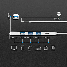 Орбита OT-PCR20 Серебро концентратор USB 2.0 (4*USB+Type-C)