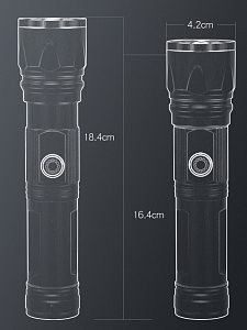 Патриот PT-FLR38 Черный фонарь ручной (1L, 18650.,ZOOM)