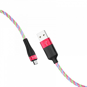 HOCO U85 Красный кабель USB 2.4A (microUSB) 1м LED