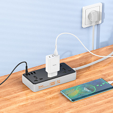HOCO AC7 Черный сетевой фильтр (3гн, 1*Type-C,3*USB) 1.5м
