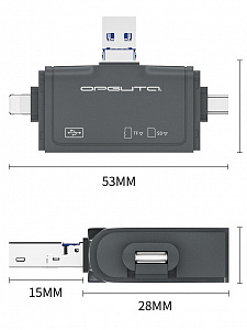 Картридер универсальный USB, Type-C, Lightning для карт памяти MICRO SD, SD Орбита OT-PCR27