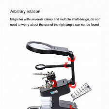 Третья рука для пайки с подсветкой, универсальный держатель на подставке с лупой 2 руки Орбита OT-INL48