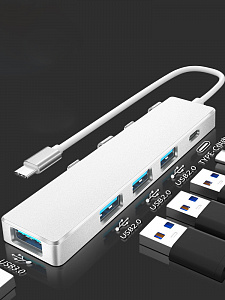 Орбита OT-PCR20 Серебро концентратор USB 2.0 (4*USB+Type-C)