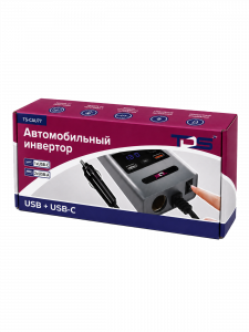 Инвертор автомобильный, преобразователь стабилизатор напряжения 12/24-220В, 150Вт TDS TS-CAU77