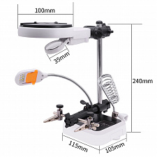 Третья рука для пайки с подсветкой, универсальный держатель на подставке с лупой 2 руки Орбита OT-INL62