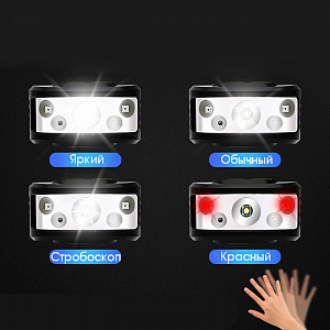 Фонарь налобный с датчиком движения, фонарик аккумуляторный Следопыт PT-FLG38