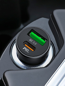 HOCO Z32B Черный ЗУ авто USB (PD27W+QC3.0,4500mA)