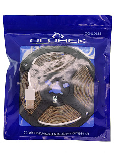 Фитолента для растений светодиодная с выключателем USB фиолетовый свет Огонёк OG-LDL38 4 метра