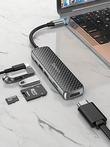 HOCO HB24 концентратор USB (2*USB, PD60W, HDMI, TF, SD)