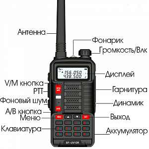 Рация Baofeng UV-10R 10W с гарнитурой черная