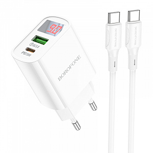 BOROFONE BA78A Белый ЗУ с USB/PD + кабель Type-C - Type-C 1м (QC3.0+PD20W,3000mA)
