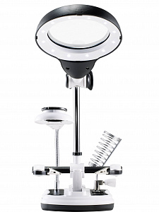 Третья рука для пайки с подсветкой, универсальный держатель на подставке с лупой 2 руки Орбита OT-INL47