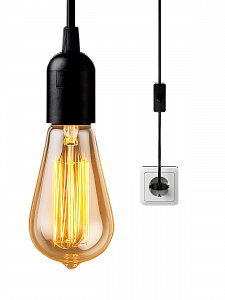 Патрон E27 с проводом и выключателем 1.8м Орбита OT-ELS11 Черный