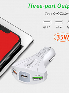 TDS TS-CAU34 Белый ЗУ авто USB (QC3.0,3500mA)