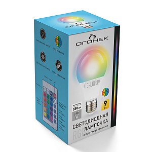 Лампочка светодиодная E27 с пультом управления 9Вт Огонёк OG-LDP39