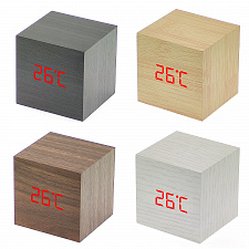 Часы электронные настольные, будильник и термометр от сети деревянные VST 869-1 Светлое дерево