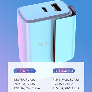 SENDEM OG34 ЗУ с TYPE-C/USB + кабель Type-C -Type-C 1.2м (PD20W+QC3.0, 3000mA)