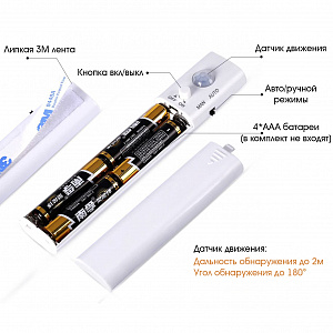 Огонек OG-LDL04 Белая светодиодная лента 1м (датчик движения)