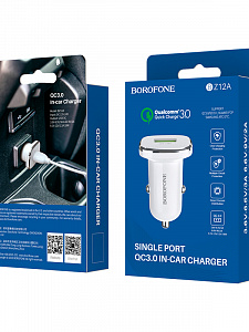 BOROFONE BZ12A Белый ЗУ авто USB (QC3.0, 3000mA)