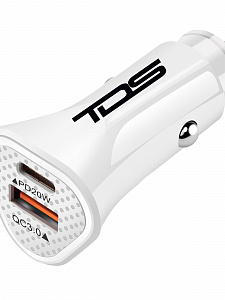 TDS TS-CAU40 Белый ЗУ авто USB (PD20W+QC3.0, 3000mA)