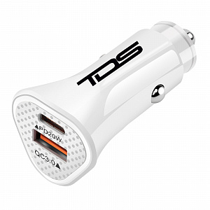 TDS TS-CAU40 Белый ЗУ авто USB (PD20W+QC3.0, 3000mA)