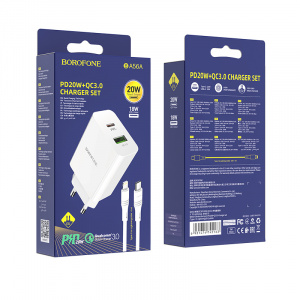 BOROFONE BA56A ЗУ с USB/PD + кабель IOS Lighting (QC3.0+PD20W,3000mA)