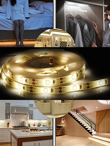 Светодиодная лента с датчиком движения 3м IP65 Теплая Огонек OG-LDL05