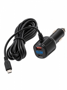 TDS TS-CAU62 Шнур питания в прикуриватель (3.5м, 12-24В, microUSB+Type-C PD20W+USB QC3.0)