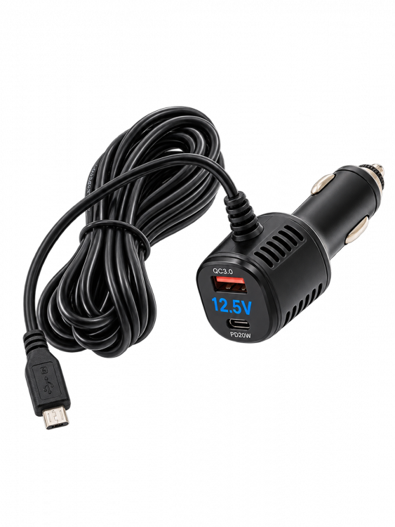 TDS TS-CAU62 Шнур питания в прикуриватель (3.5м, 12-24В, microUSB+Type-C PD20W+USB QC3.0)