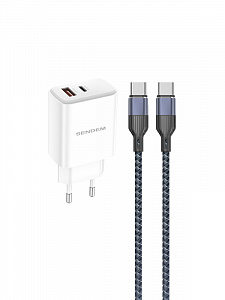 SENDEM OG34 ЗУ с TYPE-C/USB + кабель Type-C -Type-C 1.2м (PD20W+QC3.0, 3000mA)