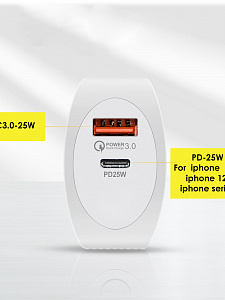 Зарядное устройство для телефона на 2 гнезда, Быстрая зарядка 20W адаптер QC 3.0/PD Орбита OT-APU62