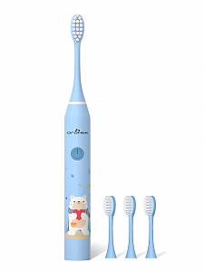 Электрическая зубная щетка детская ультразвуковая с насадками Огонёк ОG-HBT02 Голубая