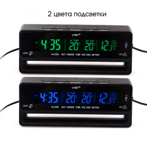 Часы автомобильные с подсветкой, вольтметром и термометром VST 7010V