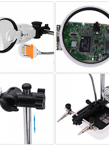 Третья рука для пайки с подсветкой, универсальный держатель на подставке с лупой 2 руки Орбита OT-INL62