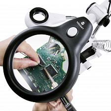 Третья рука для пайки с подсветкой, универсальный держатель на подставке с лупой 2 руки Орбита OT-INL47