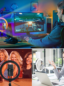 Кольцевая лампа RGB со штативом, пультом 26см Огонёк OG-SMH06