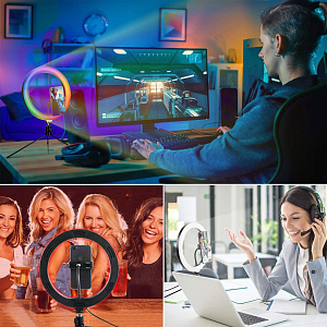 Кольцевая лампа RGB со штативом, пультом 26см Огонёк OG-SMH06