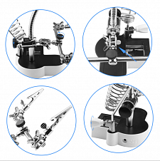 Третья рука для пайки, универсальный держатель на подставке с лупой 2 руки Орбита OT-INL61