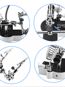 Третья рука для пайки, универсальный держатель на подставке с лупой 2 руки Орбита OT-INL61