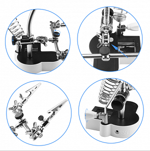 Третья рука для пайки, универсальный держатель на подставке с лупой 2 руки Орбита OT-INL61