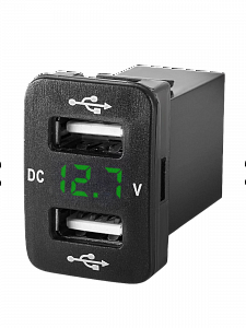 Розетка питания. Разъем в авто врезной на 2USB гнезда12-24В TDS TS-CAU47 Зеленая